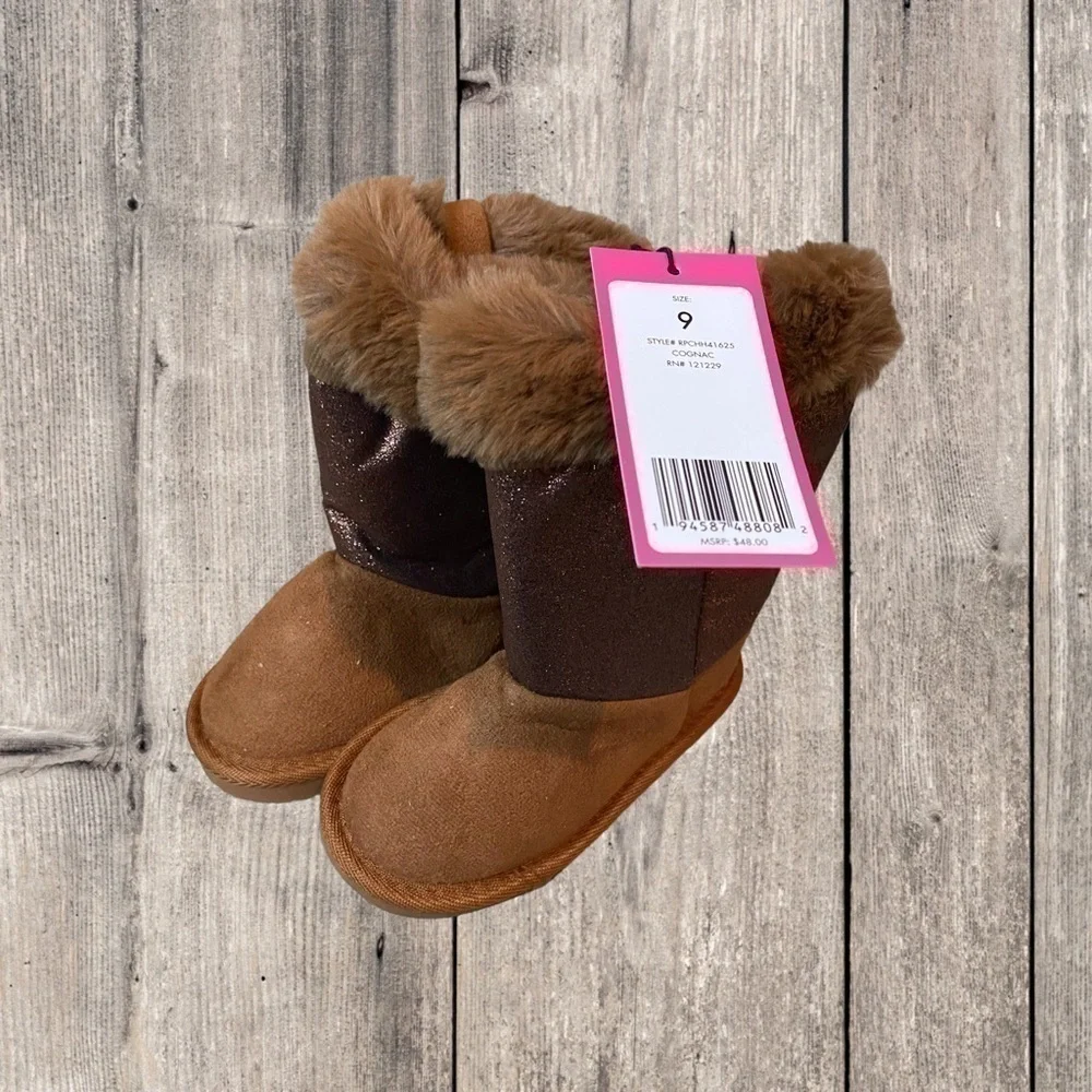 Rampage Faux Fur Trim Pull-On Boot in Cognac 9M Toddler